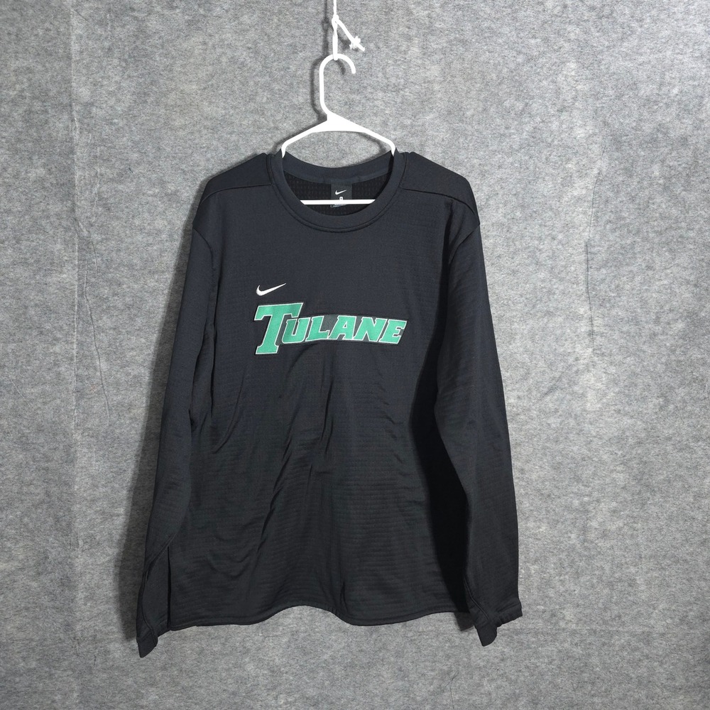 Nike Tulane Green Wave Mens XL Black Performance Long Sleeve Crewneck Top 16175